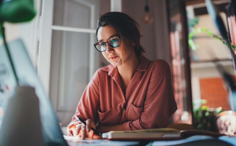 A woman using a computer