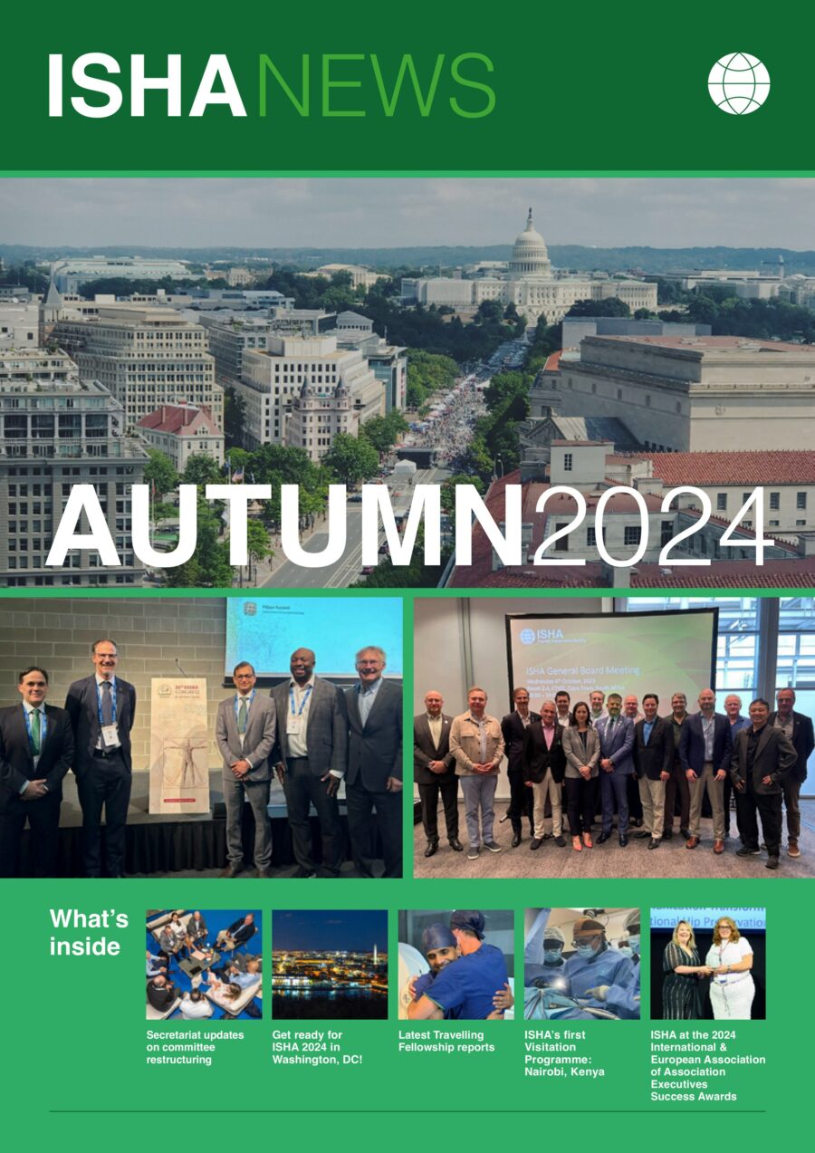 Cover of the Autumn 2024 Newsletter featuring member news from ISHA - The Hip Preservation Society